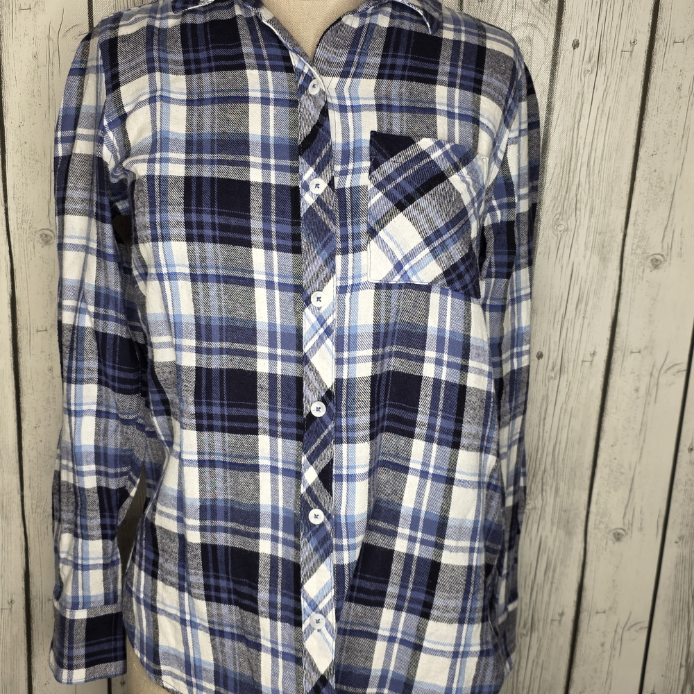 Woolrich Blue Plaid 100% Cotton Button Down Shirt Size Small Cozy Gorpcore